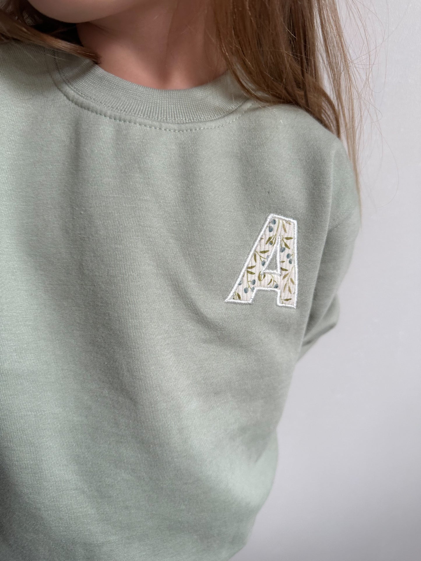 Applique Letter Sweatshirt - Sage - Juniper Berry