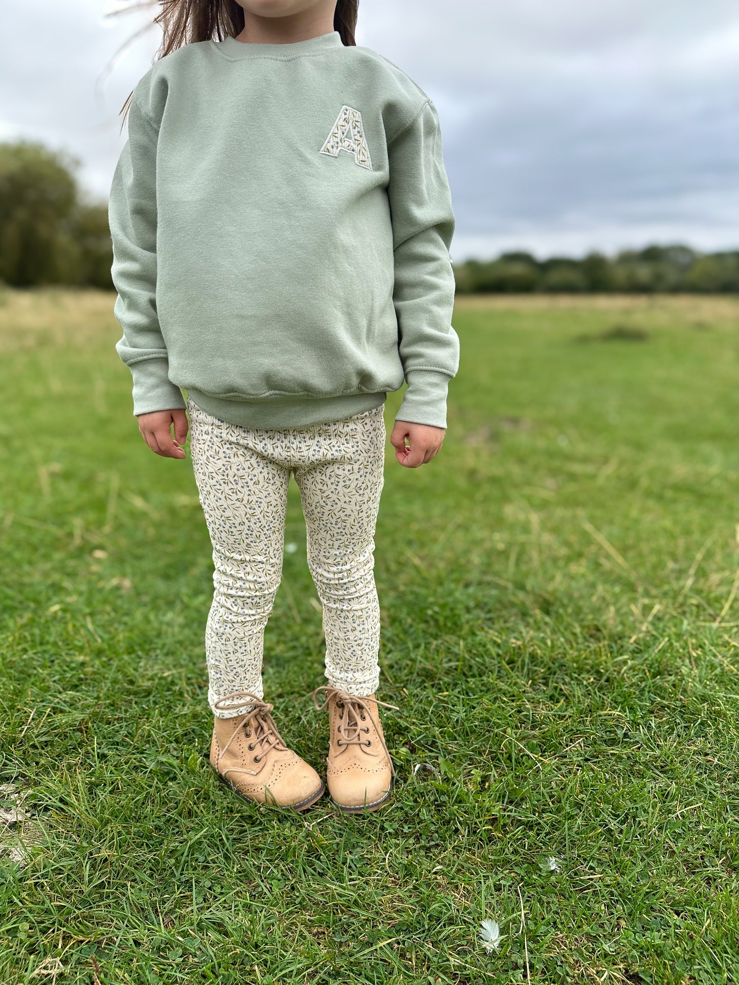 Applique Letter Sweatshirt - Sage - Juniper Berry